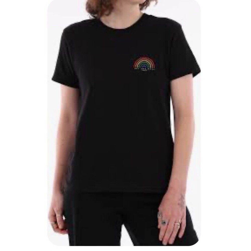 Vans Women’s Black T-Shirt With Pride Rainbow On Chest Short Sleeves Size XL